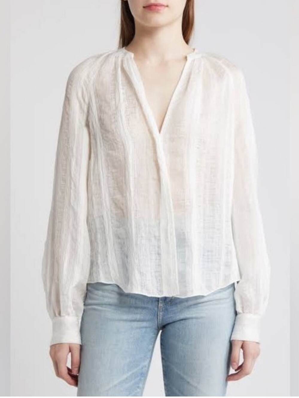 Veronica Beard Jaha Jaquard White Puff Sleeve Lightweight Blouse - SZ 6